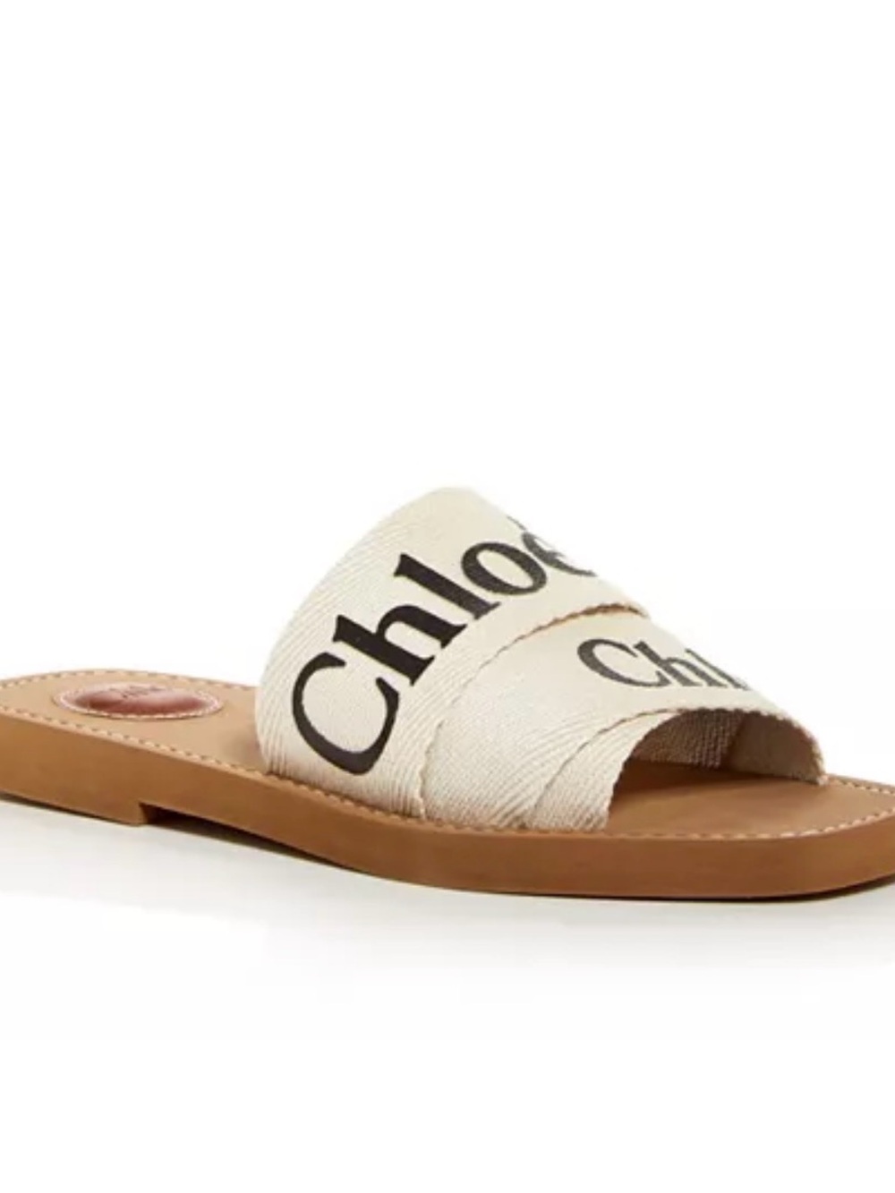 Chloe Cream Canvas Logo Slide with Tan Sole